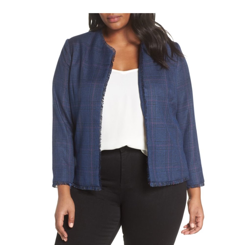 Sejour PLAID TWEED FRINGE JACKET BLAZER - Picture 1 of 6